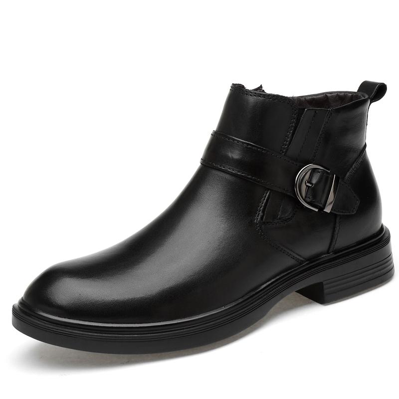 Зимние высококачественные кожаные ботинки, мужские кожаные ботинки «Челси» на толстой подошве, черные деловые ботинки, повседневные ботинки с узором из крокодиловой кожи