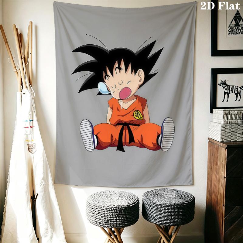 Cute Cartoon Son Goku Wall Tapestry Aesthetic Wall Hanging Printed Fabric Blanket Decorative Tapestries For Bedroom Living Room Home Decor