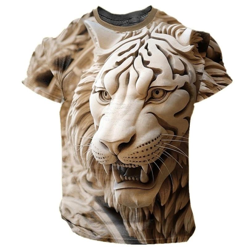Летняя мужская футболка с животным принтом, повседневная одежда с короткими рукавами, модный уличный пуловер с круглым вырезом, мужские футболки большого размера