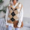 Women's Autumn and Winter Diamond V-Neck Casual Loose Knitted Sweater Vest