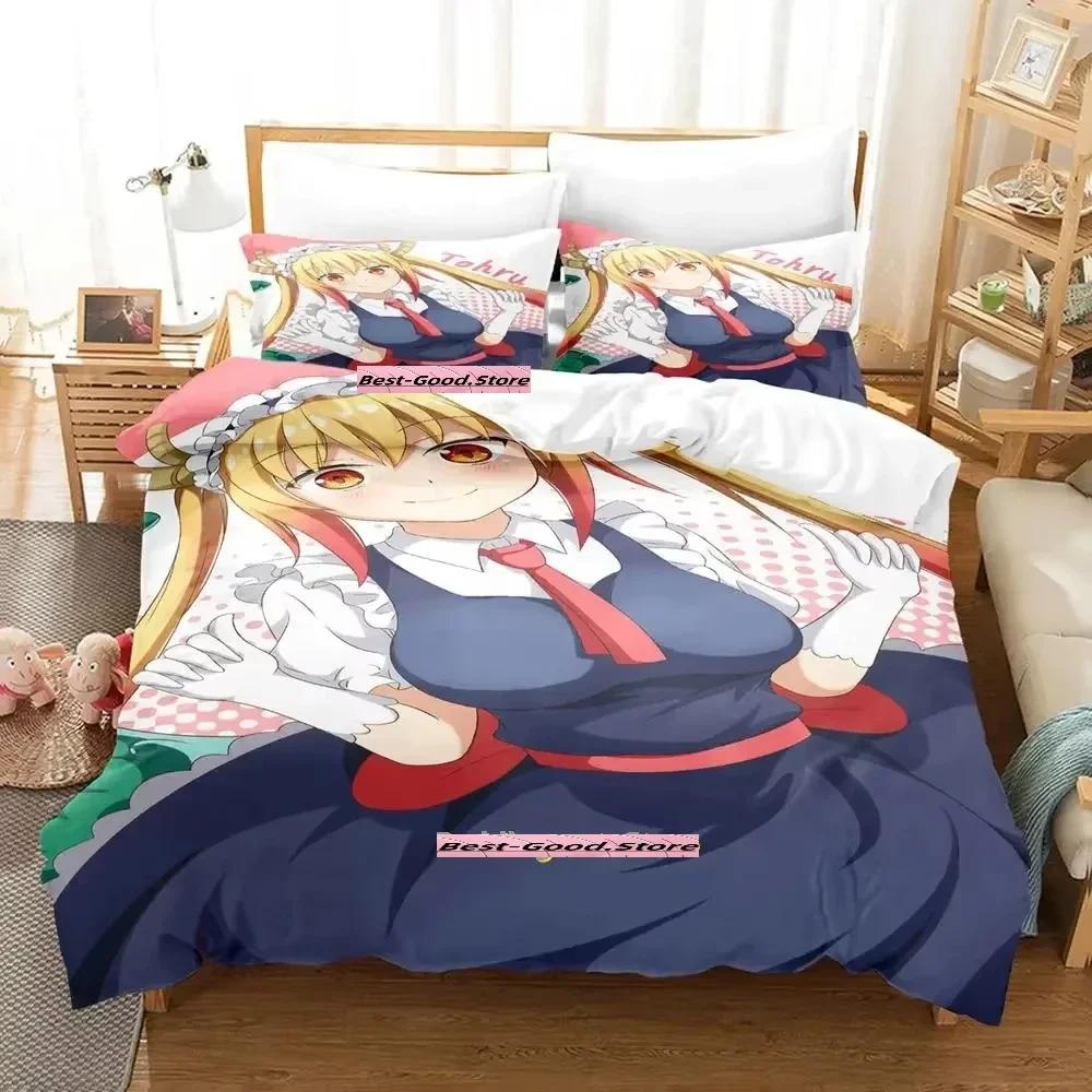 Новый комплект постельного белья Miss Kobayashi's Dragon Maid, комплект из трех предметов в стиле аниме для взрослых и детей, комплект пододеяльников, модный комплект постельного белья