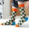 Cotton Crew Socks Unisex Trendy Checked Young Adults