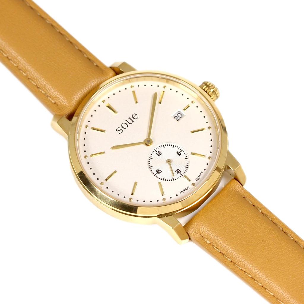 SOUE Pair Watch Classics Pair Watch Ladies Pair Couple 38mm Size Leather Belt Leather Band Camel Gold Ivory Dial [SOUE] Men's