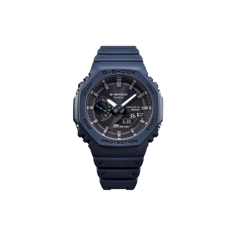 Casio Серия с двойным дисплеем LCD/Стрелочным Классический Восьмиугольный Защита Сердечника из Углеродного Волокна Двойной Дисплей Солнечный Кварцевый Механизм Ремешок из Смолы GA-B2100-2AJF