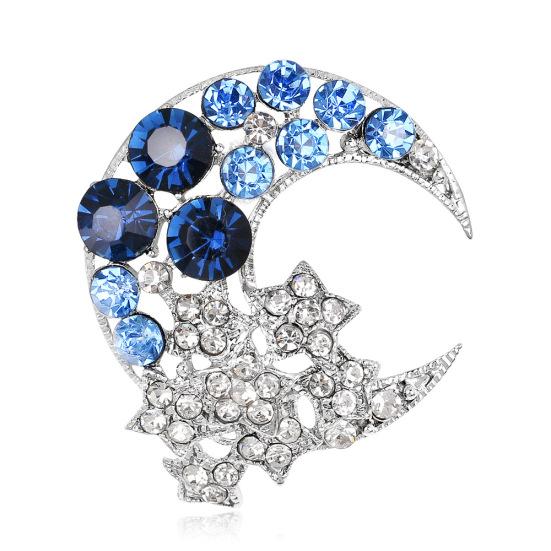Temperament Moon Star Brooch Crescent Moon Brooch Pin Suit Pin Sparkling Half Moon Rhinestone