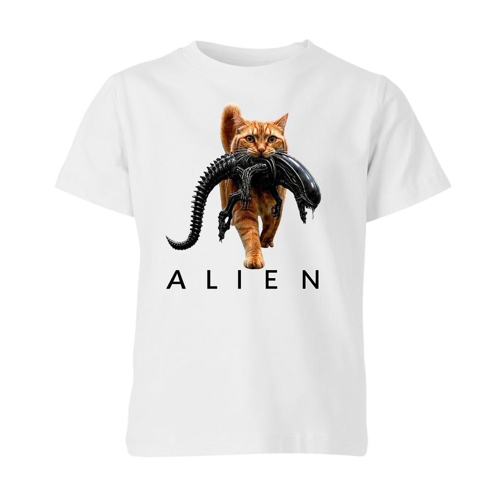Alien Funny Sci Fi Horror Movie Cat Lover Unisex Kids T Shirt Boys Girls