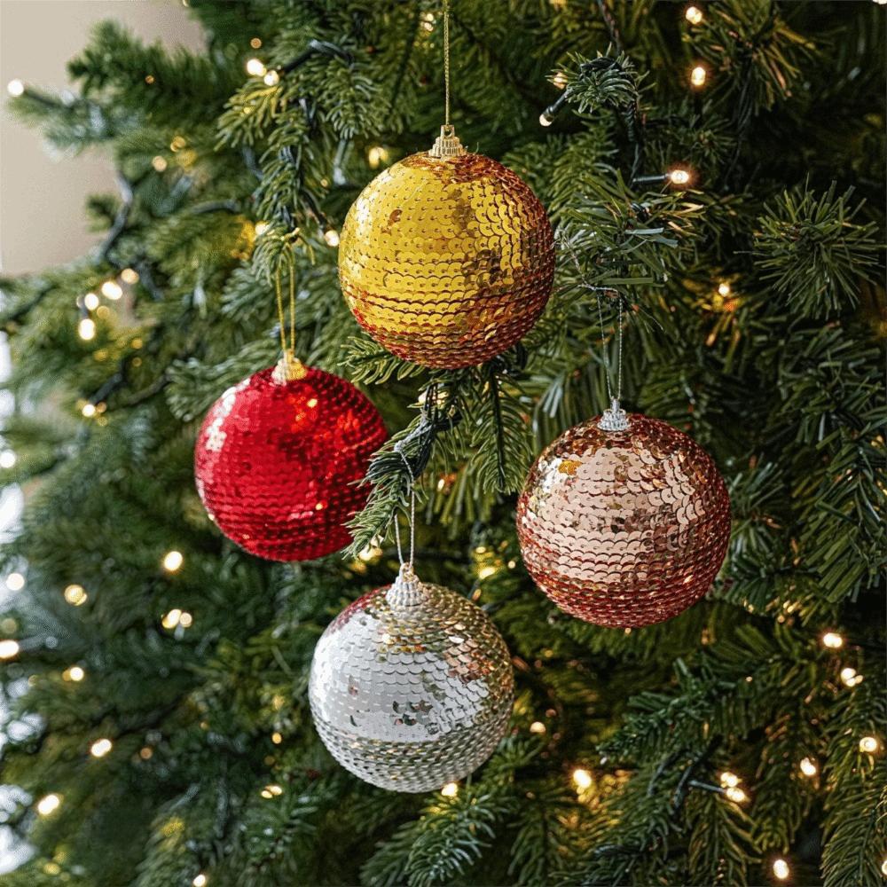 Round Shape Christmas Bauble Sequin Covered Xmas Hanging Decor Sequin Foam Ball Festive Setup
