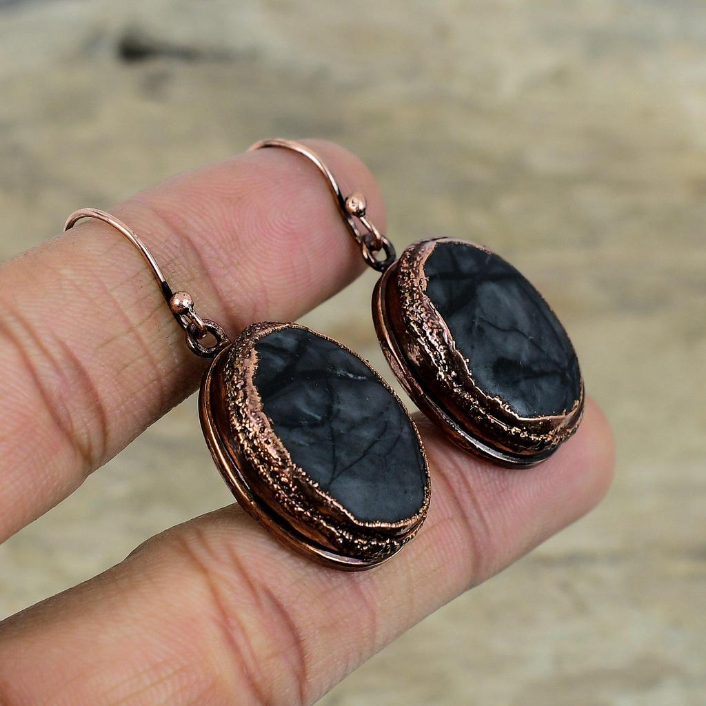 Серьги Пикассо Яшма гальванопластиковые медные серьги Ювелирные изделия из натуральных драгоценных камней Серьги ручной работы Пикассо Яшма Медные ювелирные изделия Подарки для женщин