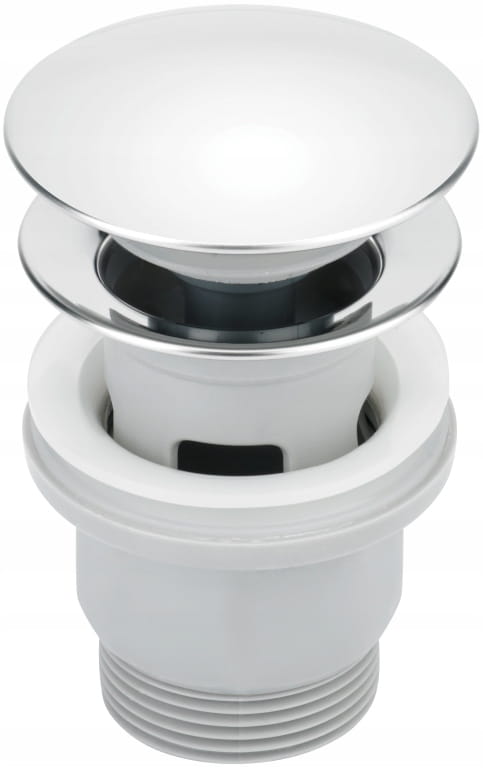 Round chrome Klik Klak plug with overflow for washbasin or bidet