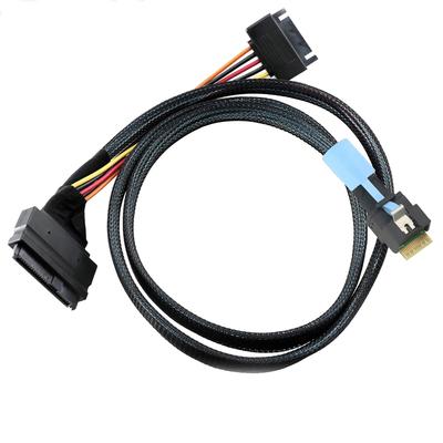 Кабель SFF-8654 4i на SFF-8639, луженая медь, SlimSAS, 38 контактов, U.2, NVMe, PCIe 4.0, SSD, питание SATA 15P, защита от неправильного подключения, для компьютера, сервера, хранилища