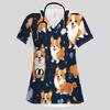 Clinical Uniform Woman Fashion V-Neck Vibrant Pockets T-Shirt Cute Cartoon Print Tops Summer Comfortable Vet Nurse Uniform Woman