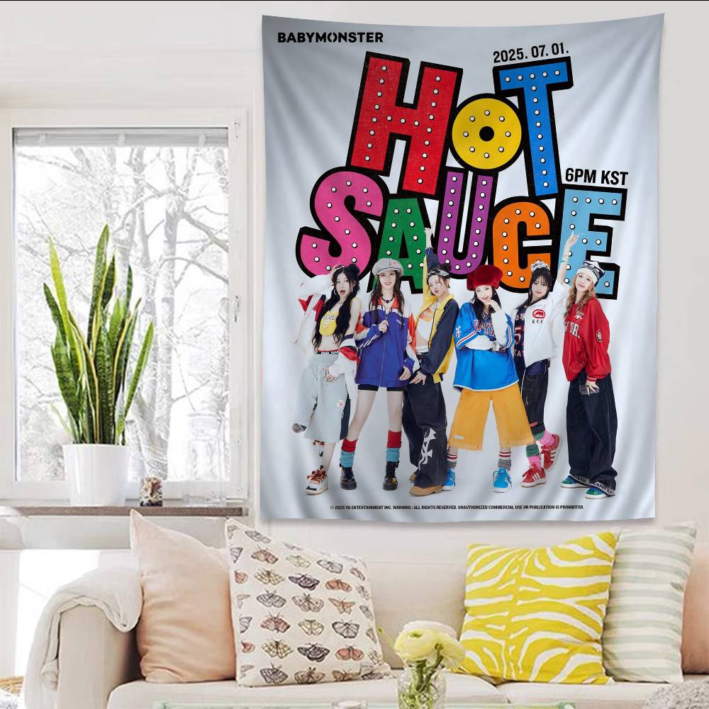Kpop BBabymonster Cartoon Tapestry Bohemian Wall Tapestries Mandala Wall Hanging Sheets