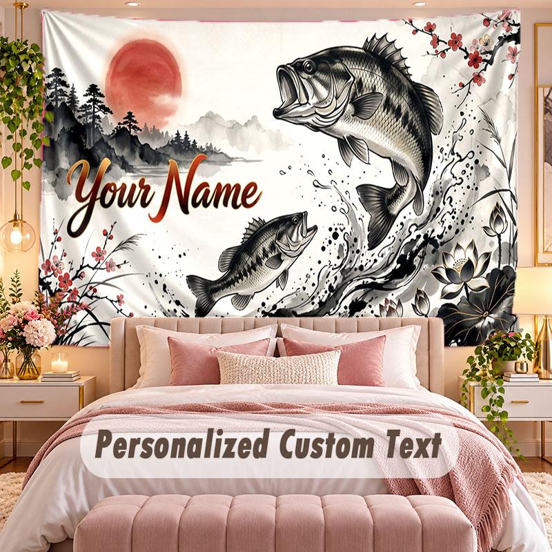 Sunset Landscape (1) Theme Wall Tapestry Customized With Name Text Personalized Hanging Tapestry For Bedroom Living Room Decor