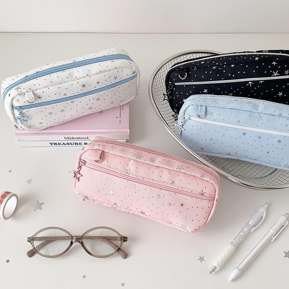 Star Print Pencil Case Large Capacity Stationery Storage Bag Desktop Stationery Organizer Pouch