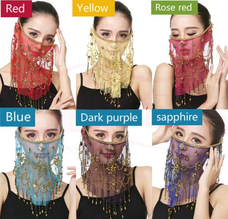 Beautiful Lady Belly Dance Dancing Face Mask Voile Wrap Scarf Sequin Perform Accessory