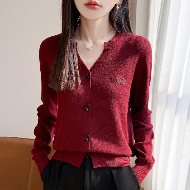 Women S V Neck Buttoned Embroidered Knit Cardigan Spring Casual Sweater