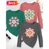 Lele Orientation Three-piece women's long-sleeve set Symmetrical mandala floral geometric ethnic style watercolor vintage print Spring, Summer,