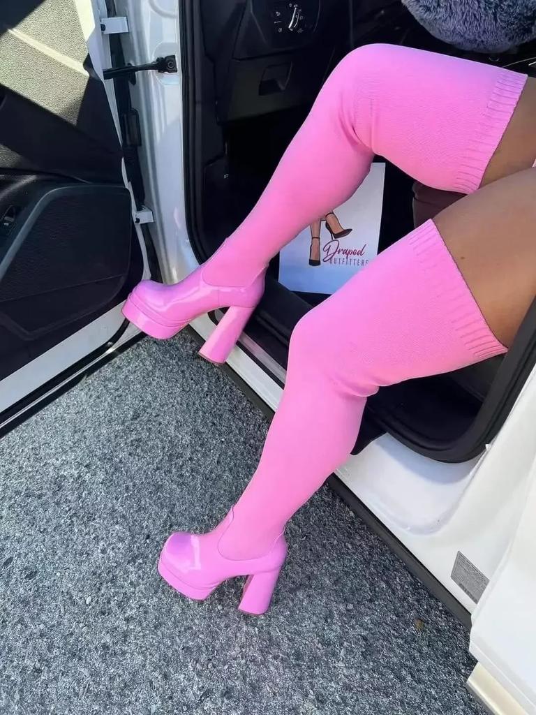 Fashion 2024 Autumn Elastic Over The Knee Sock Botas Women Big Size Chunky Heel Pumps Platform Fashion Boots for Women High Boots Goth