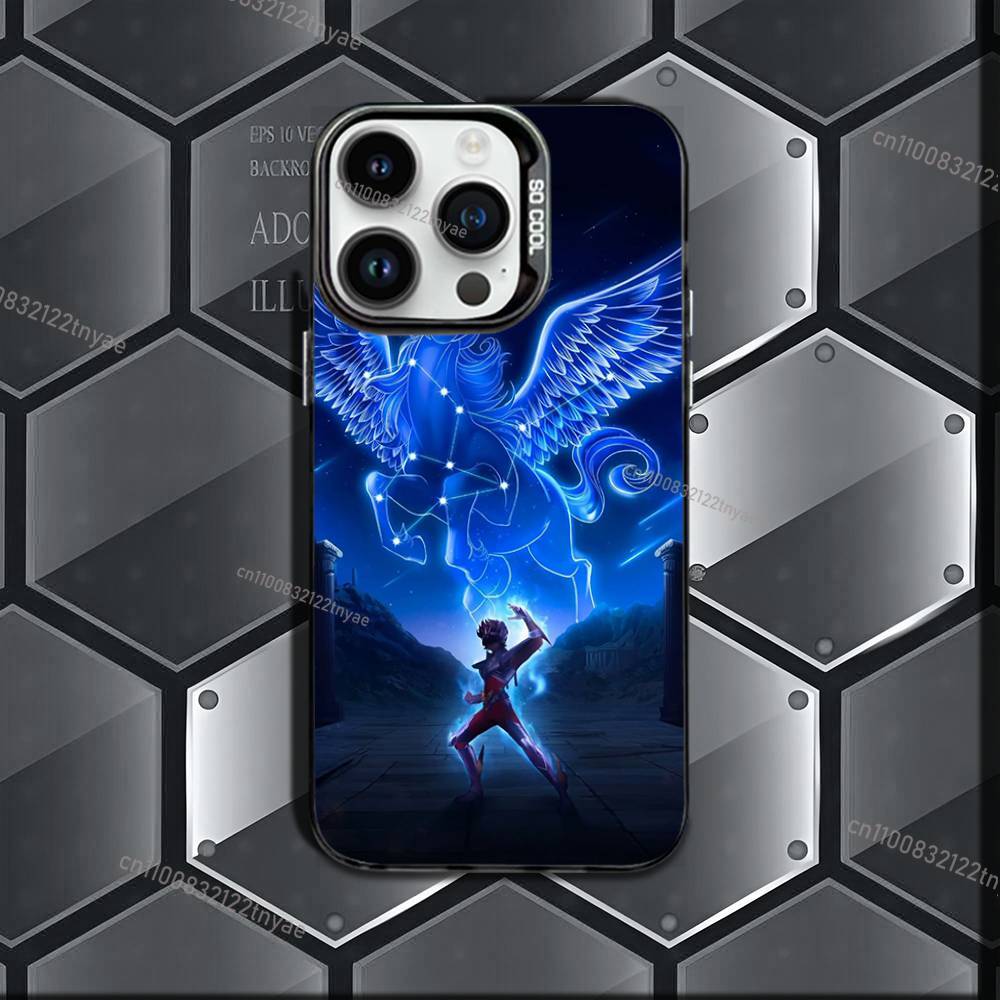 HOT Cool Phone Case For iPhone 17,16,15,14,13,12,11 Pro Max Plus S-Saint Seiya Knights Colorful Gradient Soft TPU Black Cover