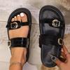 Large Size Slip-On Sandals Women's 2025 Summer Outdoor Beach Shoes Rubber Bottom Leather Upper Comfortable Home Slippers