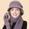 2Pcs/Set Women Hat Scarf Set Solid Color Flower Decor Elastic Knitting Basin Hat Warm Long Scarf Set Cold Weather Accessories