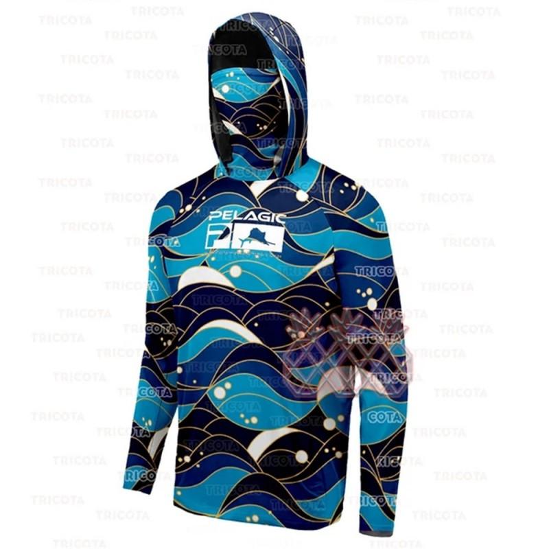 Mens Long Sleeve UPF 50 Fishing Hoodie With Face Cover Sun Protection Shirt Outdoor Summer Cycling Activities