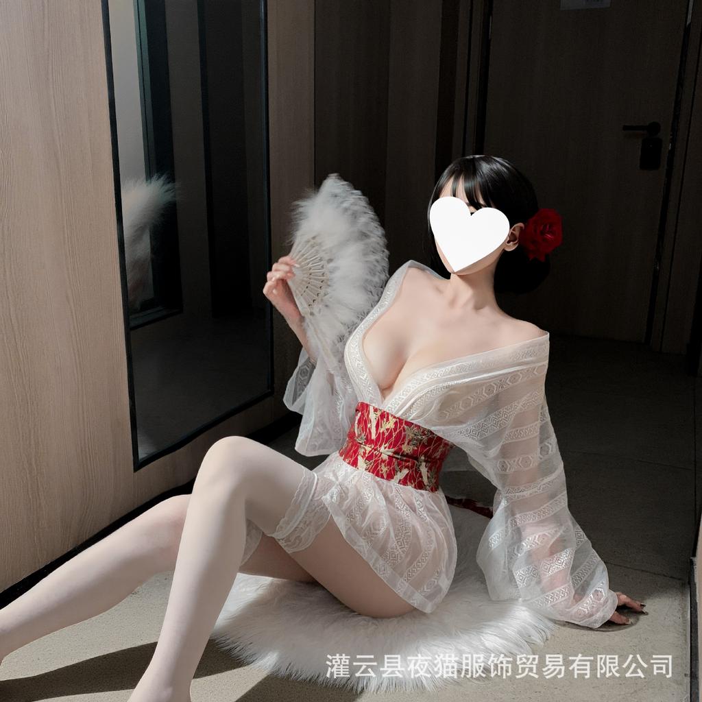 Night cat deep V erotic underwear court style national style trailing off the shoulder Japanese kimono big hanfu kimono hanfu set