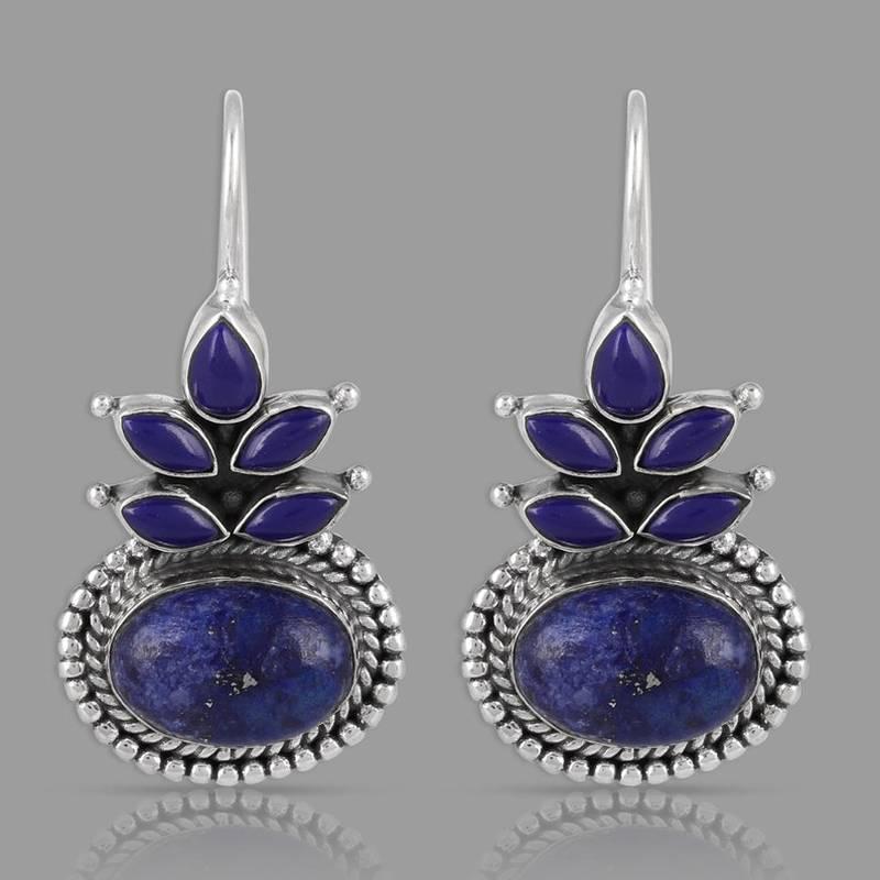 Ethnic Round Lapis Lazuli Earring Vintage Jewelry Water Droplets Dangle Earrings for Women