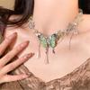 Gothic Green Butterfly Crystal Pendant Beads Choker Chain Necklace For Women Halloween Y2K Charms Exquisite Jewelry Accessories