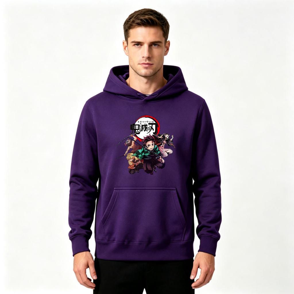 Men Anime Print Pullover Hoodie Casual Long Sleeve Sweatshirt for Adults