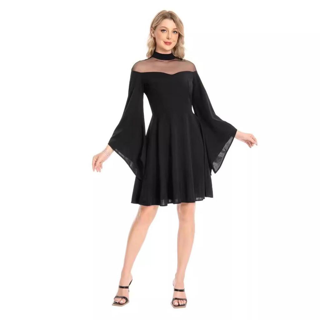 Платье на Хэллоуин для женщин, косплей, сетчатые платья с плечами и рукавами-трубой, готические ретро-платья в стиле «качели»