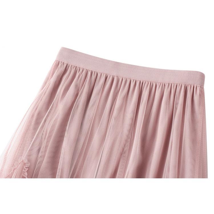 Весенне-осенняя женская юбка Юбка до половины тела Юбка-трапеция средней длины Пышная газовая юбка Длинная юбка Сетчатая свежая нерегулярная плиссированная юбка