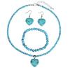 Handmade Turquoise Blue String Heart Drop Bell Pendant Necklace Beaded Bracelet Set Women Vintage Boho Jewelry