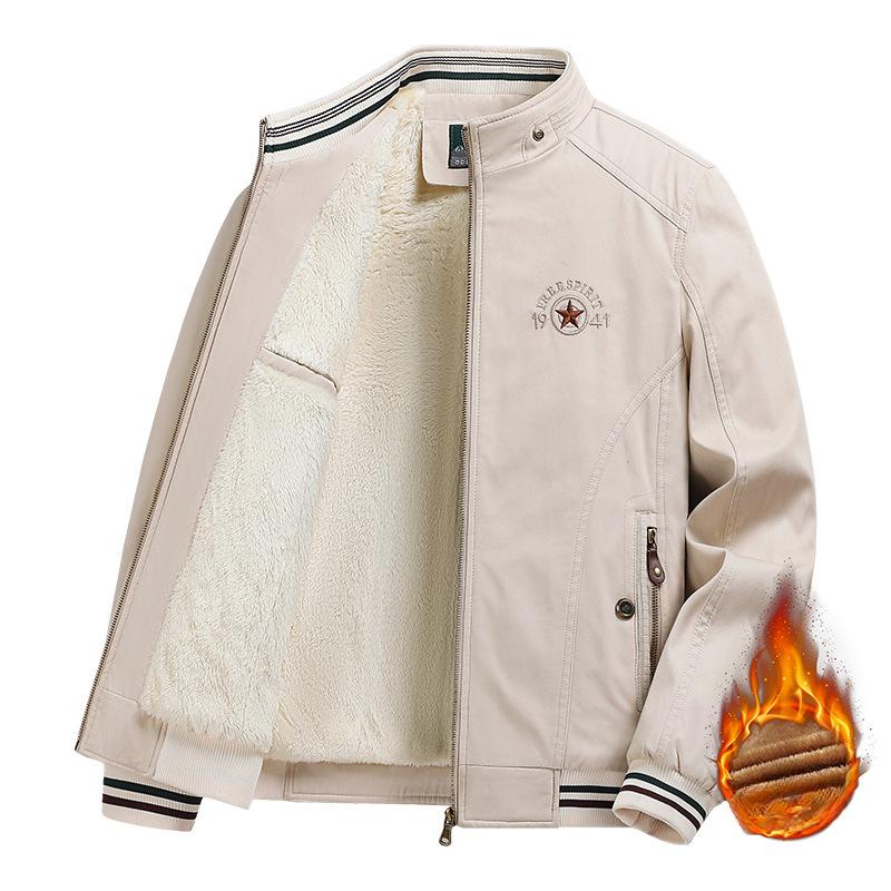 Casual Dad's Outdoor Cotton Washed Jacket Fleece Thickened Tooling Stand-Up Collar Parker Jacket