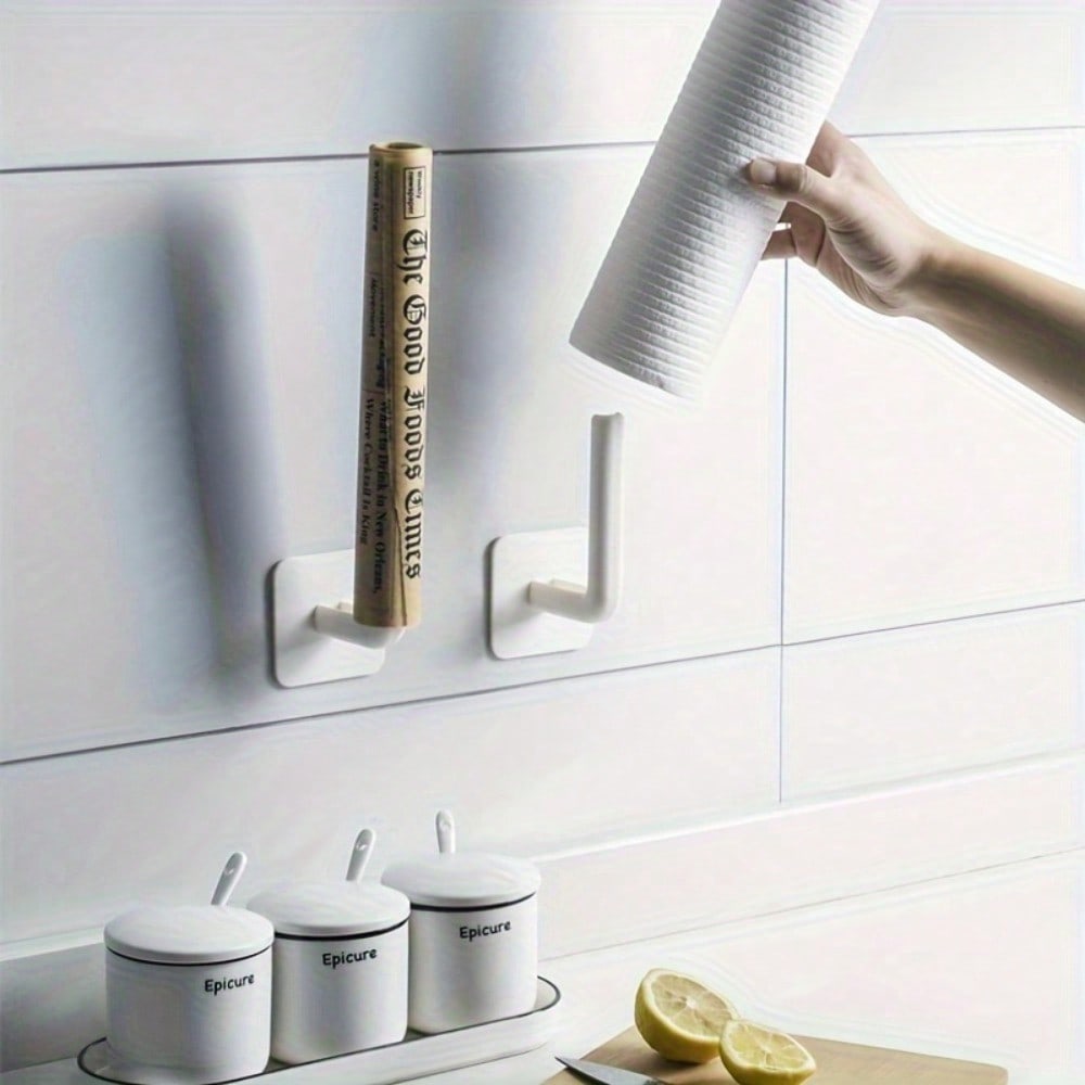 Home Multifunctional Hook Kitchen Pot Lid Cup Paper Towel Roll Hanging Rack Wall Free Punch L-Shaped Large Storage Hook
