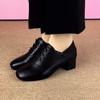 2025 весна новая мягкая кожа средний каблук осень универсальные британские маленькие кожаные туфли глубокий вырез весна и осень женская обувь толстый каблук одинарная обувь