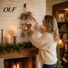 Indoor Wall Door Decor Rustic Christmas Wooden Hanging Pendant with LED Lights, Lighted Snowflake Gloves Tree And Reindeer Seasonal Pastoral