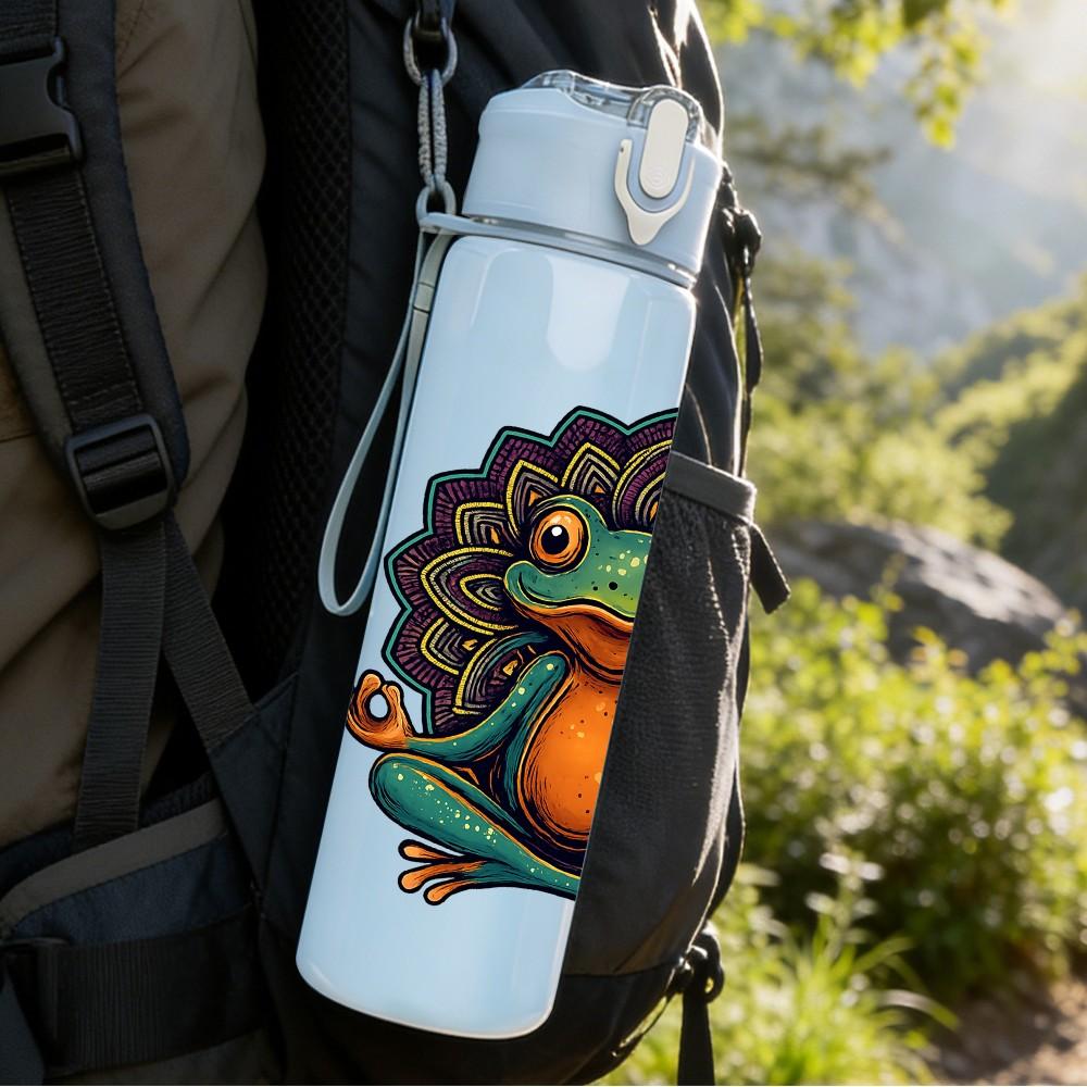 1PC Green Frog Lotus Art Print 750ml Color Plastic Sports Water Bottle Leakproof Flip Straw Lid Suitable for Sports Office Home Use