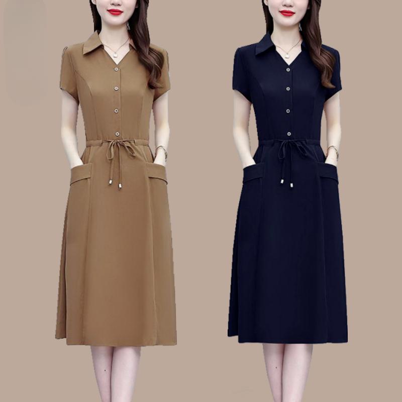 Модное летнее платье для мам, свободного кроя, с завязками на талии, элегантное и стройнящее для женщин среднего возраста