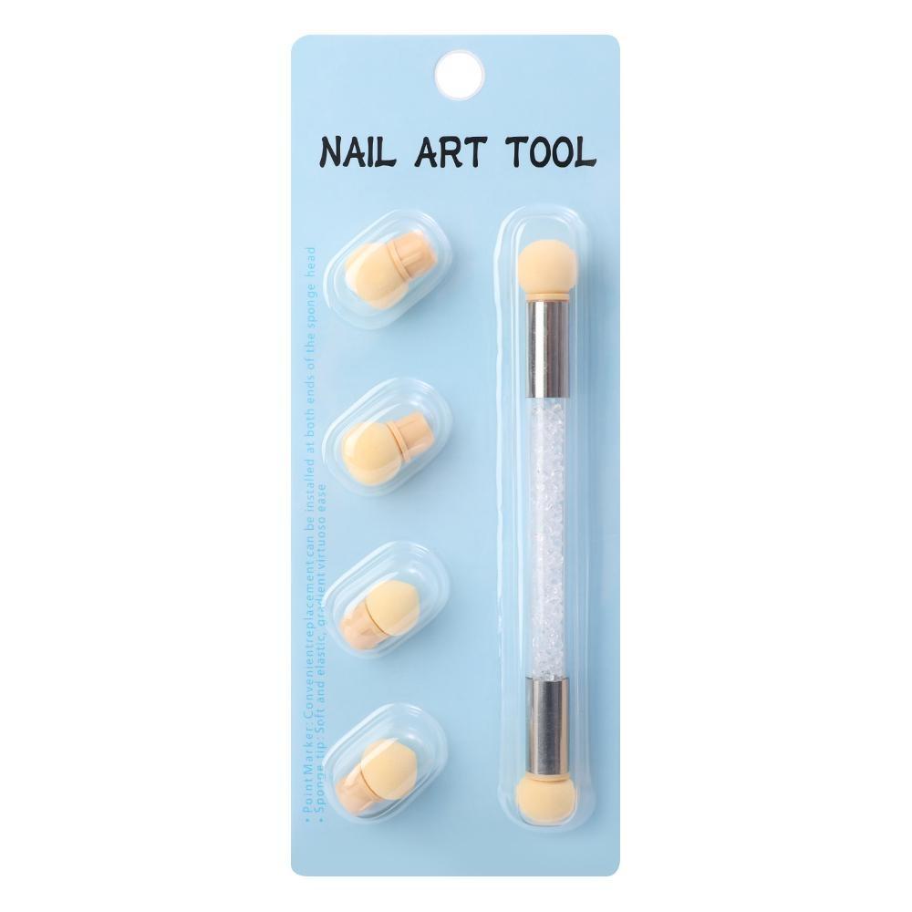 Кисть для дизайна ногтей, двусторонняя губка, ручка, ручка для маникюра, инструменты
