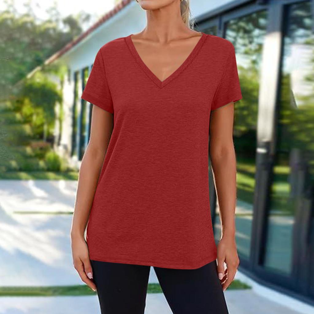 Футболки с коротким рукавом и V-образным вырезом, футболки для женщин, модные топы, модный легкий мягкий повседневный летний топ