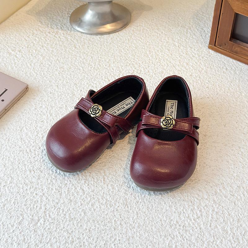Girls' Gentle Evening Shoes, Vintage Style Round-Toe Flat Mary Jane Shoes, Versatile with Skirts, Shallow-Heel Small Leather Shoes