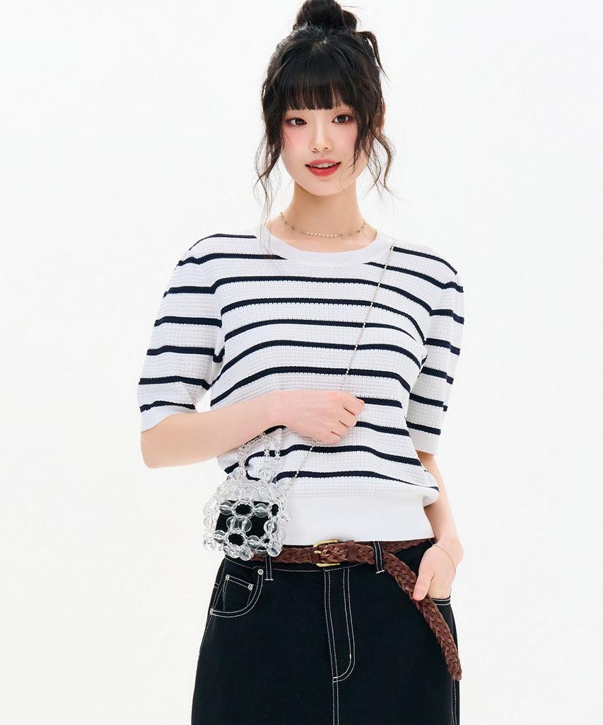 CHASECULT Women'S Striped Short Sleeve Summer Knit-Fbrg5673D01