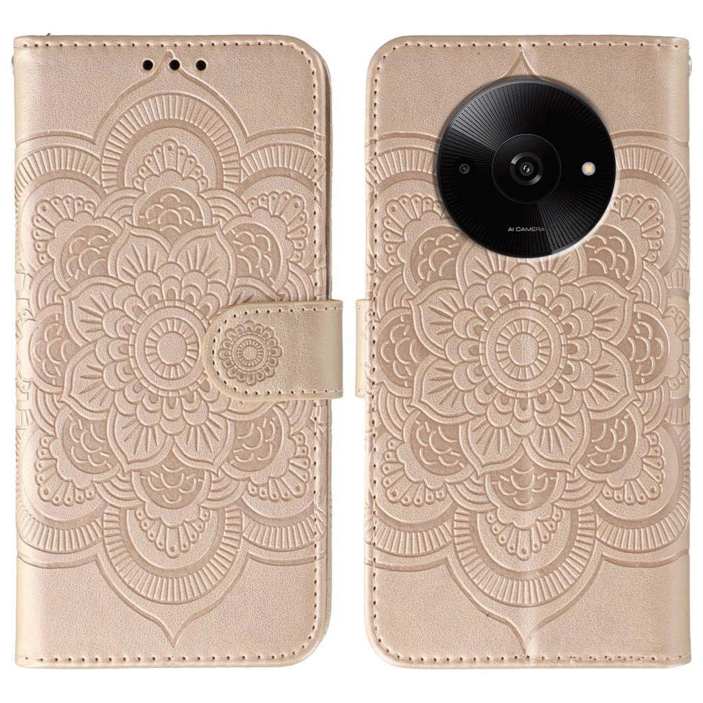 Для Xiaomi Poco C61 4G/Redmi A3 4G Чехол из ПУ кожи с тисненым дизайном мандалы Чехол-кошелек для телефона