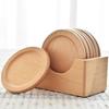7Pcs/Set Wooden Coaster with Storage Box Japanese Style Natural Wood Heat-resistant Non-slip Countertop Round Drink Coffee Tea Cup Holder Kitchen