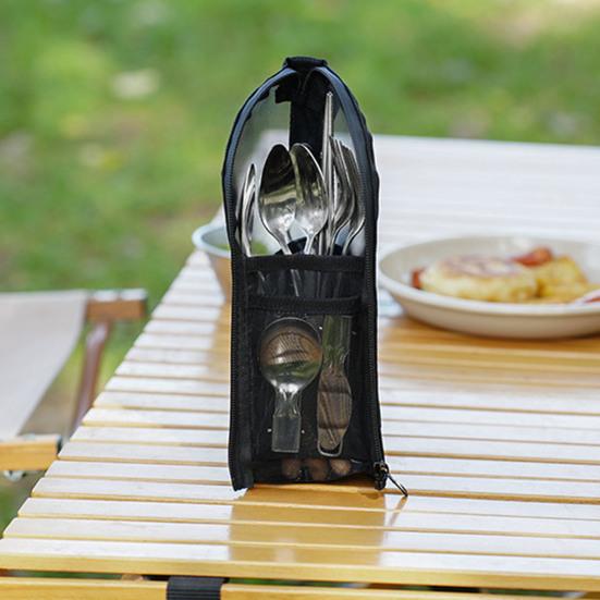 Сумка для хранения столовых приборов на открытом воздухе с сетчатым карманом, водонепроницаемая, портативная, для путешествий, кемпинга, пикника, палочек для еды, вилок, ложек, органайзеров, для сушки, переноски