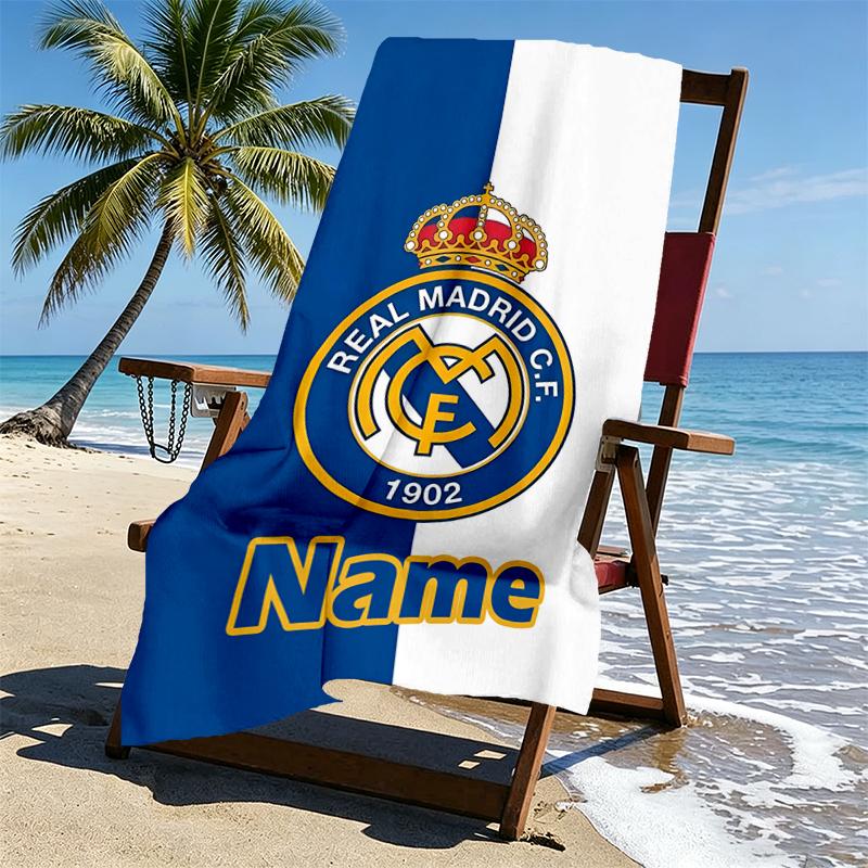 Custom Name Personalized Real Madrid Print Beach Towel, for Trip Camping Beach Party Home Decor, Birthday Gift for Family & Friends
