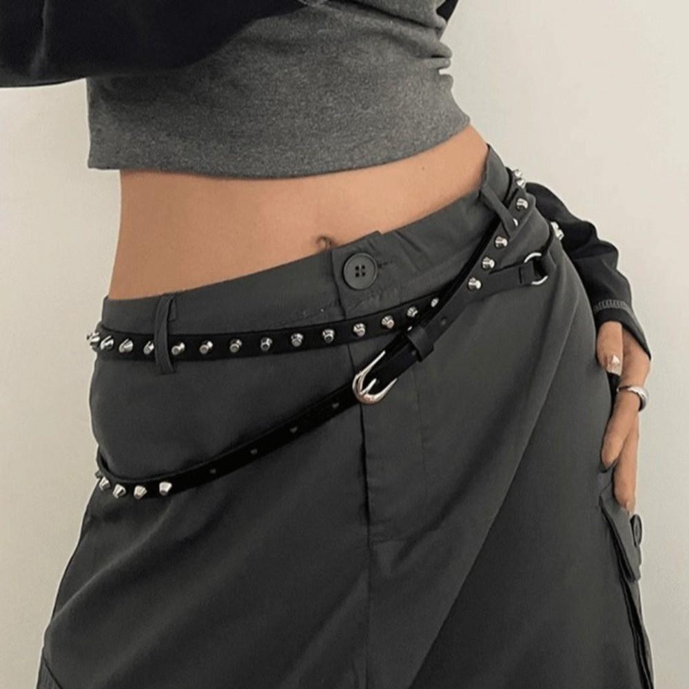 Thin Women's Rivet Belt Extra Long Dress Jeans Belt Vintage Leather Waist Belt Spicy Girls