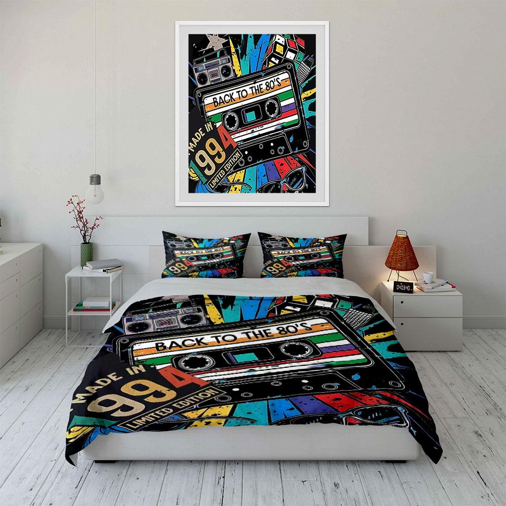 "Retro 80s Style Decor Set" Bedding Set with 1 Duvet Cover 2 Pillowcases Single Double King Queen, Gift