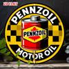 Retro Pennzoil Motor Oil Round Metal Sign Vintage Checkered Logo Gas  Oil Wall Decor for Garage  Man Cave